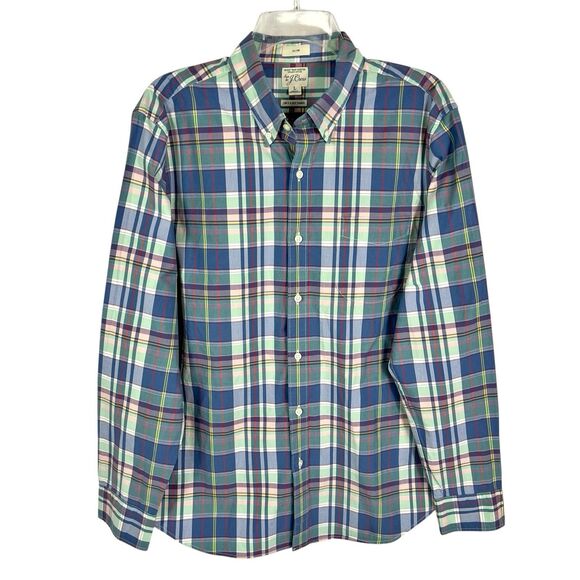 J. Crew Slim Secret Wash Blue Orange Plaid Long Sleeve Button Shirt Men’s Large - Picture 1 of 6